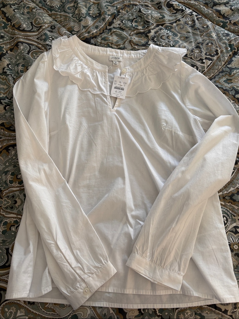 J. Crew White Long-Sleeve Ruffle Collar Blouse Size S NWT